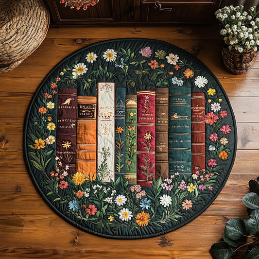 Vintage Floral Books WY0107185CL Quilted Round Mat