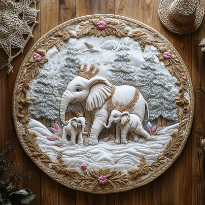 Family Of Snow Elephant WY1006040CL Quilted Round Mat