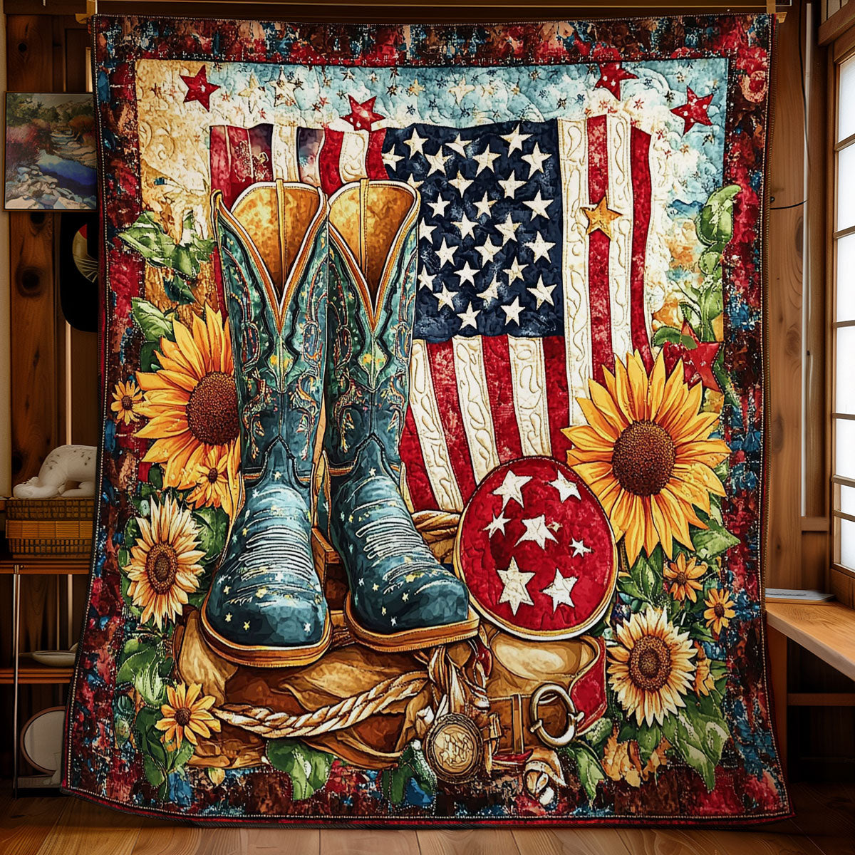 Cowboy Boots In Sunflower Garden WY2201058CL Quilt