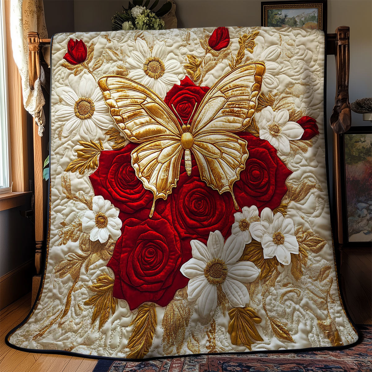 Butterfly In Red Rose WY0402004CL Quilt