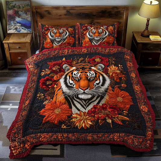 Red Flower Tiger Portrait WY1401074CL Duvet Cover Set