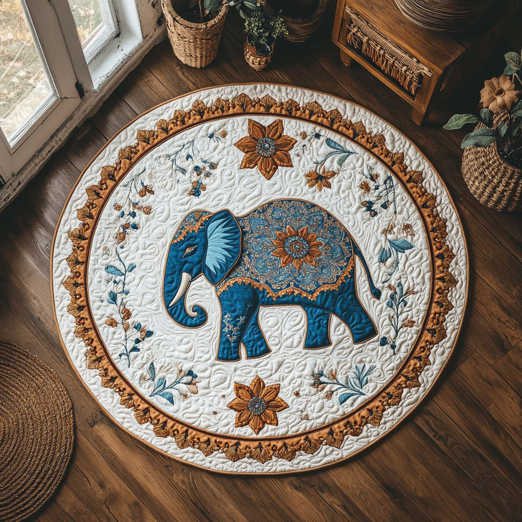 Teal Elephant WY1406072CL Quilted Round Mat
