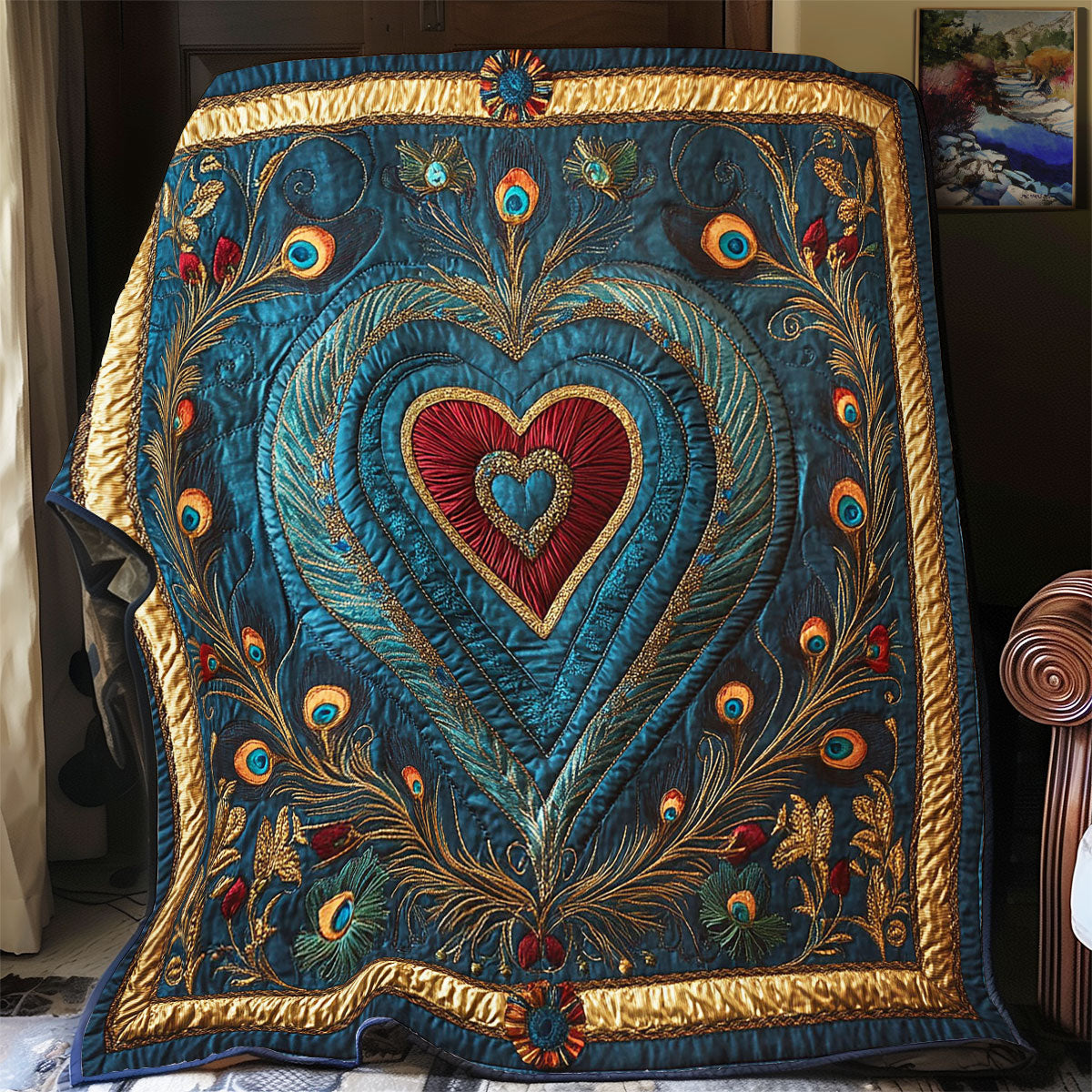 Peacock Heart WY1003024CL Quilt