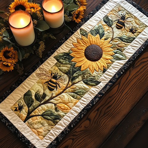 Bee In Sunflower Garden WY0901121CL Quilted Table Runner