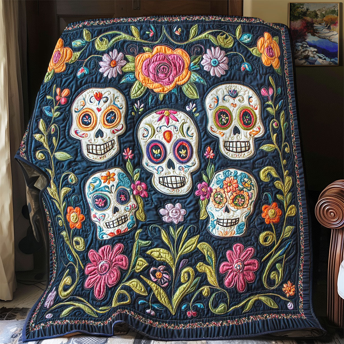 Skull In Flower WY0503129CL Quilt