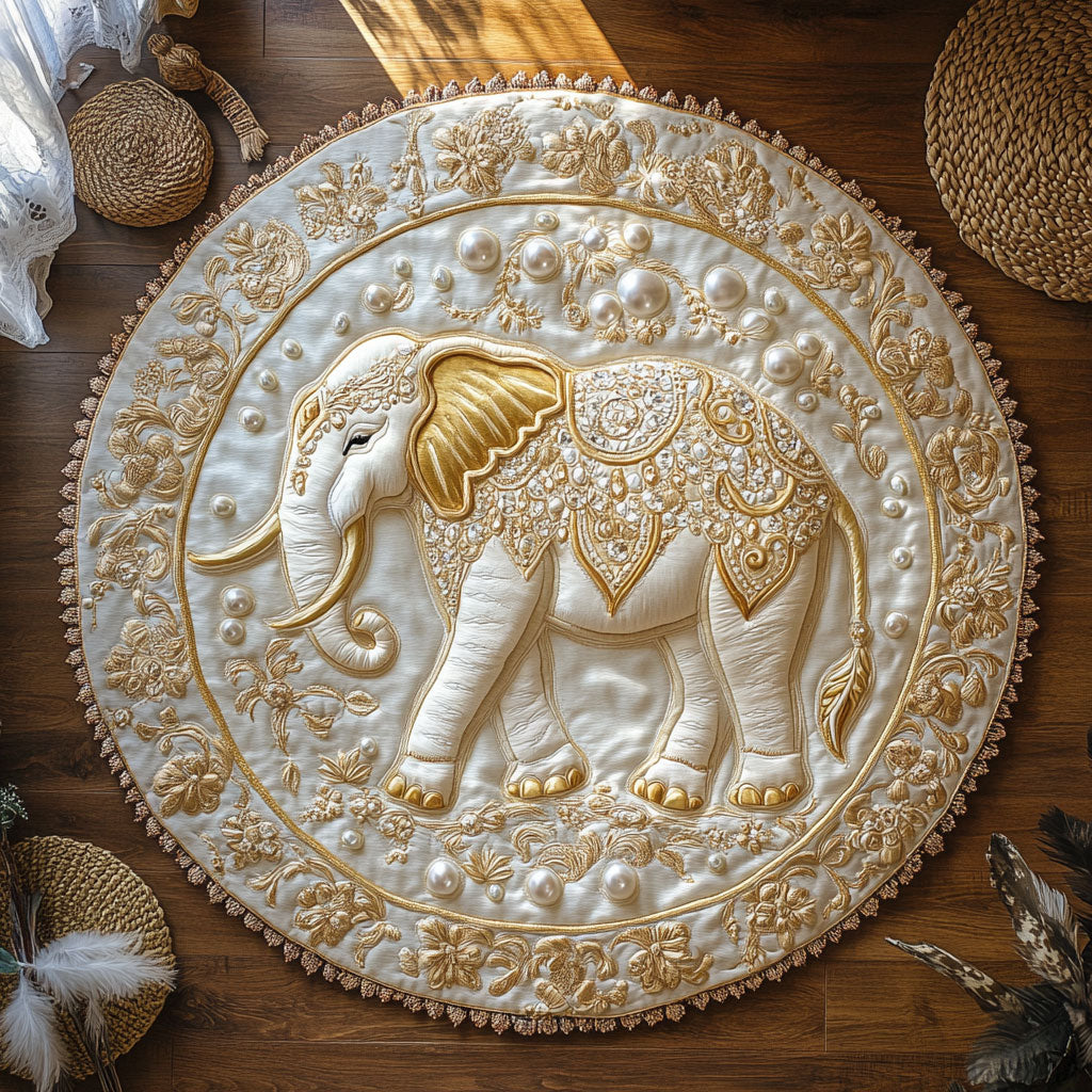 Royal White Elephant WY0805037CL Quilted Round Mat