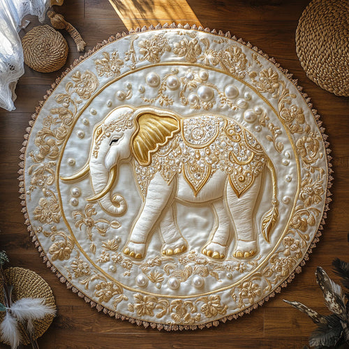 Royal White Elephant WY0805037CL Quilted Round Mat