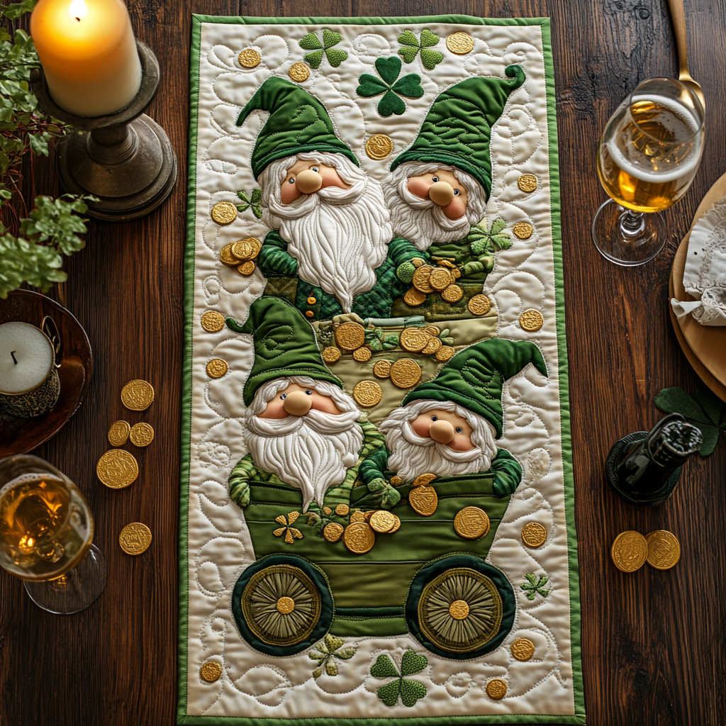 St Patrick Gnome WY1901045CL Quilted Table Runner