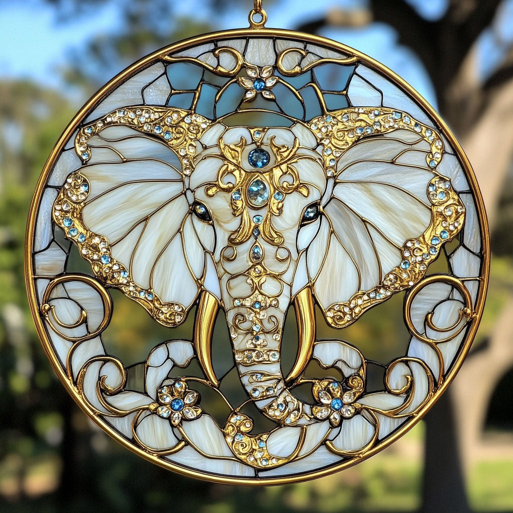 Ancient Elephant WU1402053CL Stained Glass Suncatcher