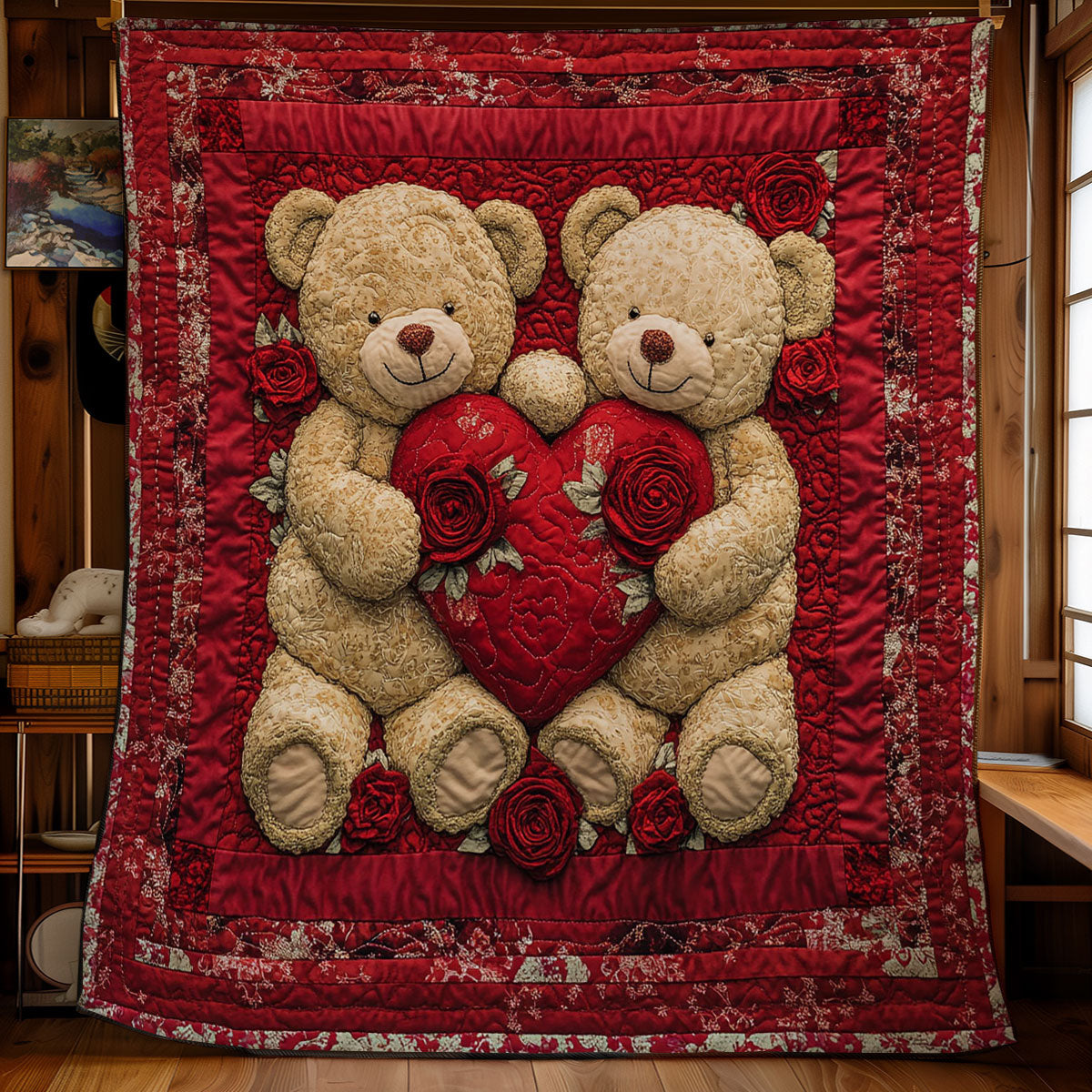 Heart And Teddy Bear WY1002086CL Quilt