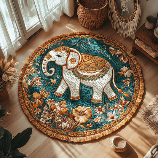Floral Gold Elephant WY1006043CL Quilted Round Mat