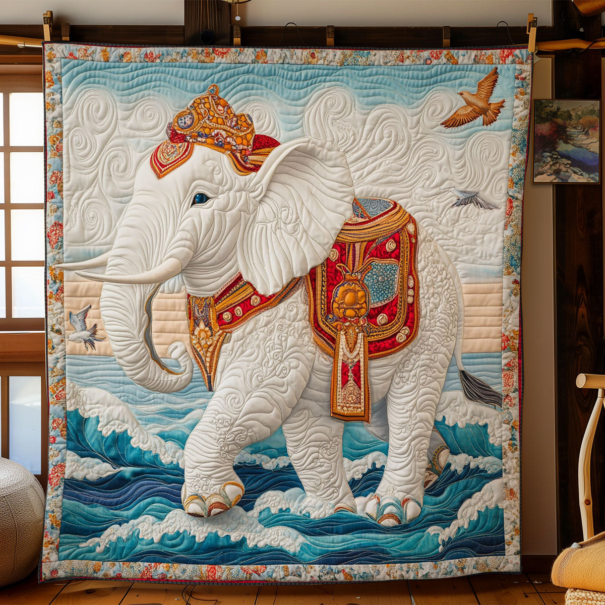 Glorious Elephant In Ocean WY1002080CL Quilt