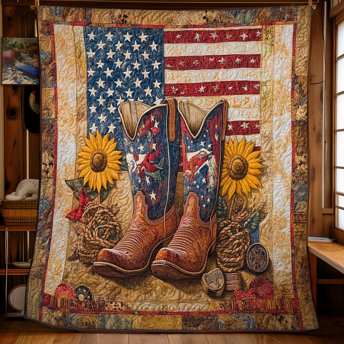 Cowboy Boots And Sunflower WY2301047CL Quilt