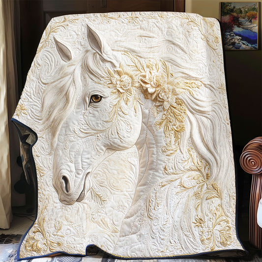 Majestic Floral White Horse WY1303011CL Quilt