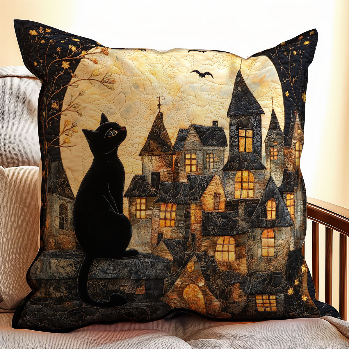 Black Cat Looking Up The Moon WU1002030CL Quilt Pillow Case