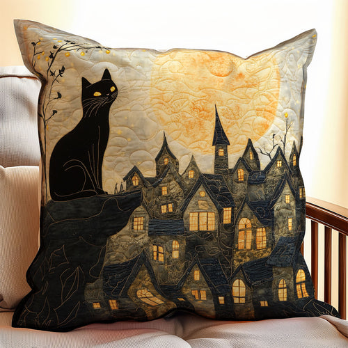 Black Cat Looking Up The Moon WU1002031CL Quilt Pillow Case