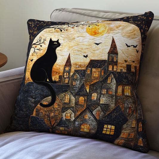 Black Cat Looking Up The Moon WU1002059CL Quilt Pillow Case