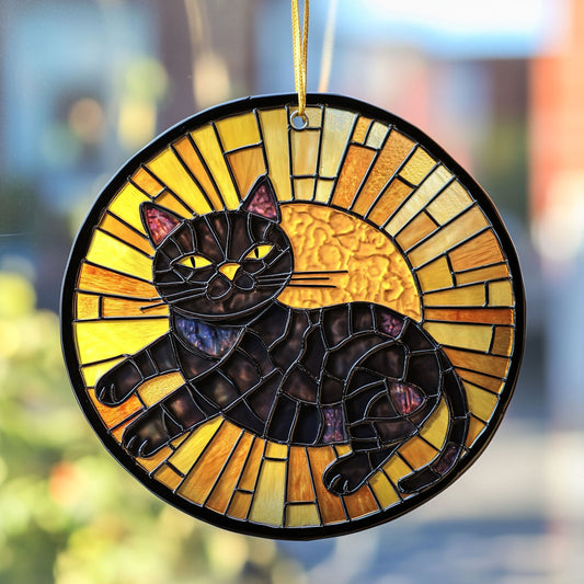 Black Cat WU1801034CL Stained Glass Suncatcher