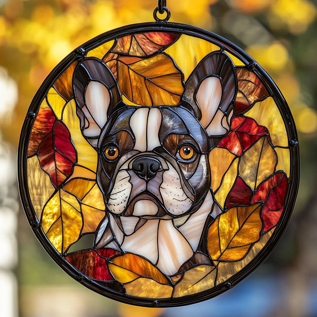 Bulldog Autumn Vibes WU1601027CL Stained Glass Suncatcher