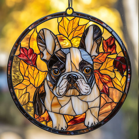 Bulldog Autumn Vibes WU1601028CL Stained Glass Suncatcher