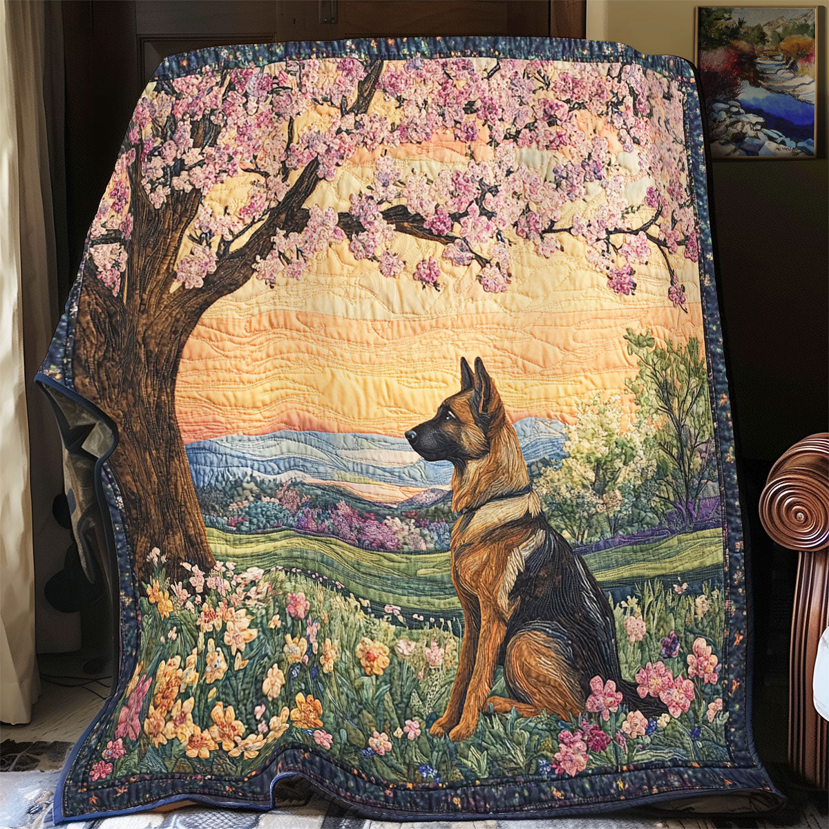 German Sherperd And Blossom  WY1002049CL Quilt