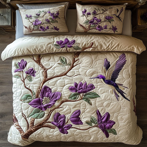 Purple Magnolia Hummingbird WY3004065CL Duvet Cover Set