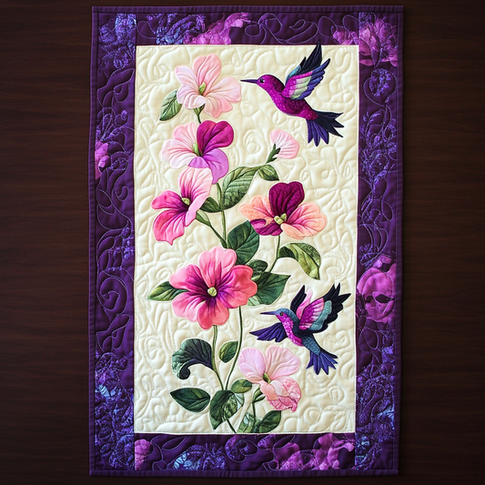 Purple Flower Hummingbird WY0901141CL Quilted Table Runner