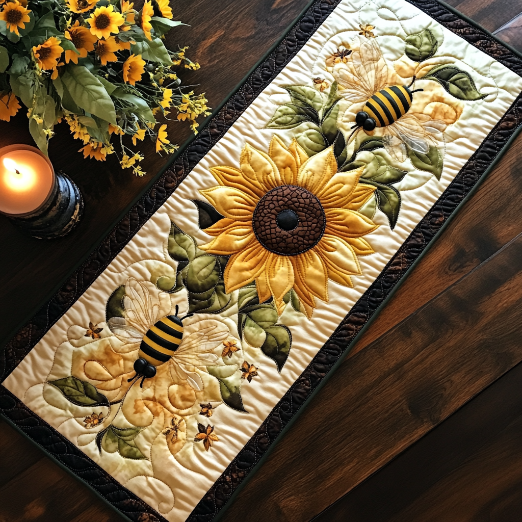 Bee In Sunflower Garden WY1901001CL Quilted Table Runner