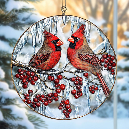 Cardinal Couple WU1701001CL Stained Glass Suncatcher