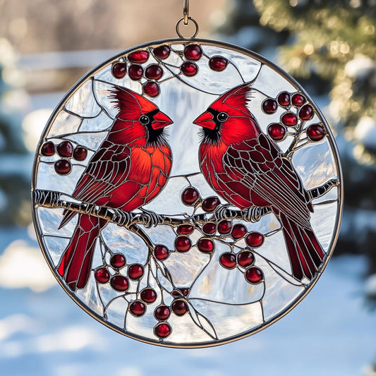 Cardinal Couple WU1701004CL Stained Glass Suncatcher