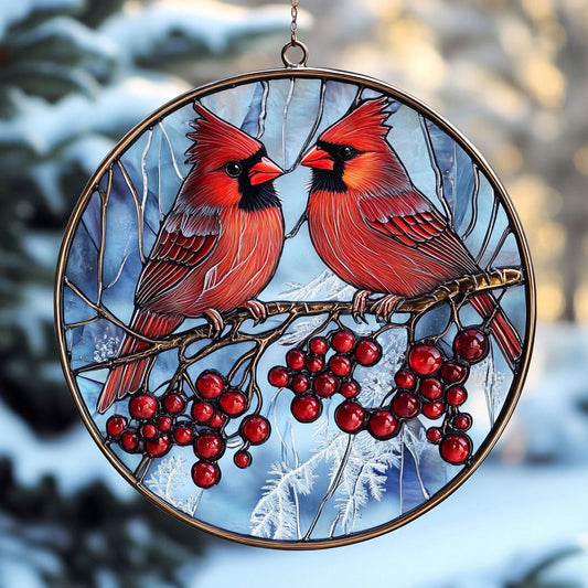 Cardinal Couple WU1701005CL Stained Glass Suncatcher