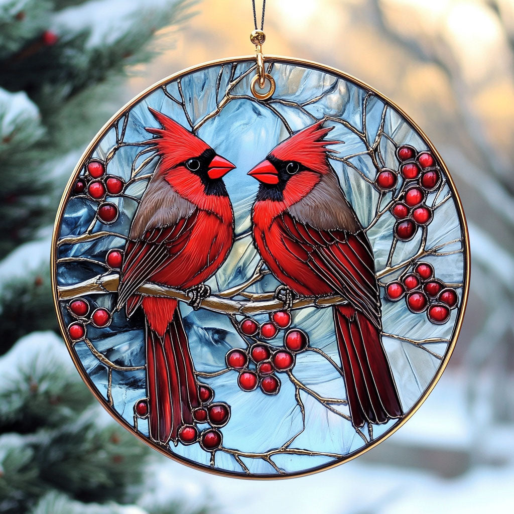 Cardinal Couple WU1701006CL Stained Glass Suncatcher