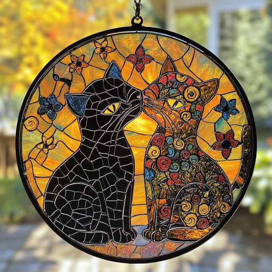 Cat Couple WU1601045CL Stained Glass Suncatcher