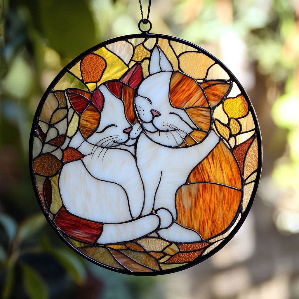 Cat Cuddle WU1402067CL Stained Glass Suncatcher