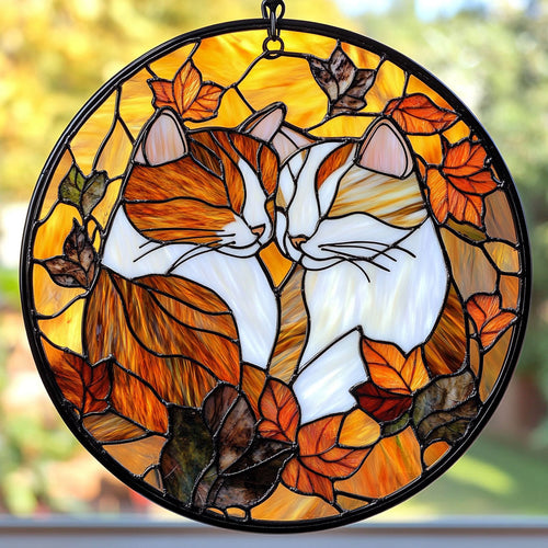 Cat Cuddle WU1402092CL Stained Glass Suncatcher