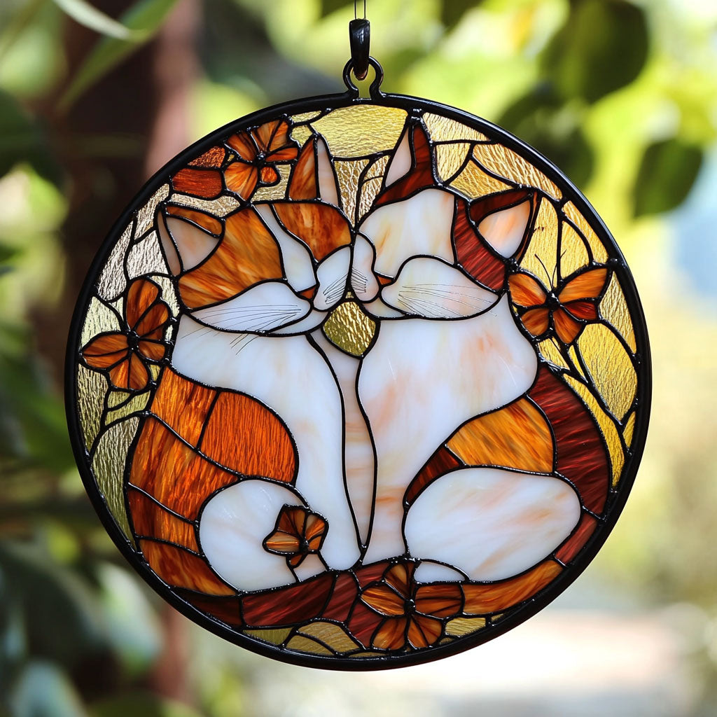 Cat Cuddle WU1402093CL Stained Glass Suncatcher