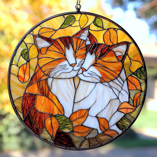 Cat Cuddle WU1402094CL Stained Glass Suncatcher