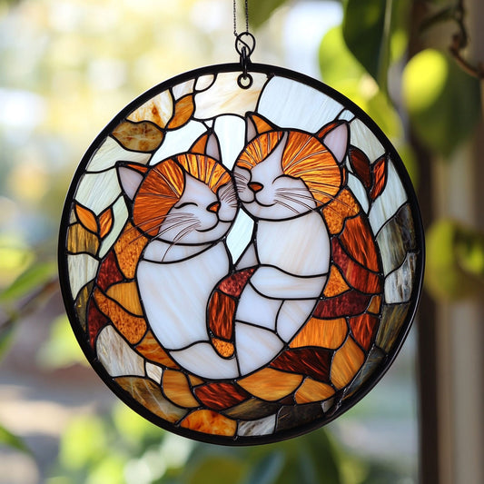 Cat Cuddle WU1402095CL Stained Glass Suncatcher