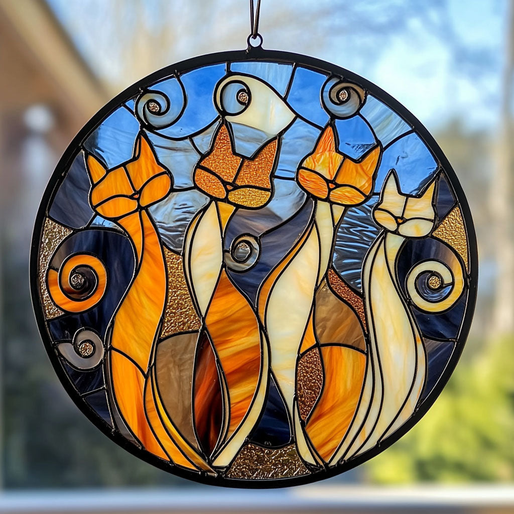 Cat Gang WU1601021CL Stained Glass Suncatcher