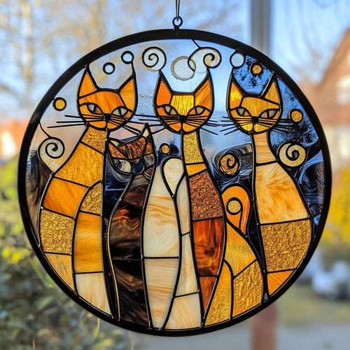 Cat Gang WU1601077CL Stained Glass Suncatcher