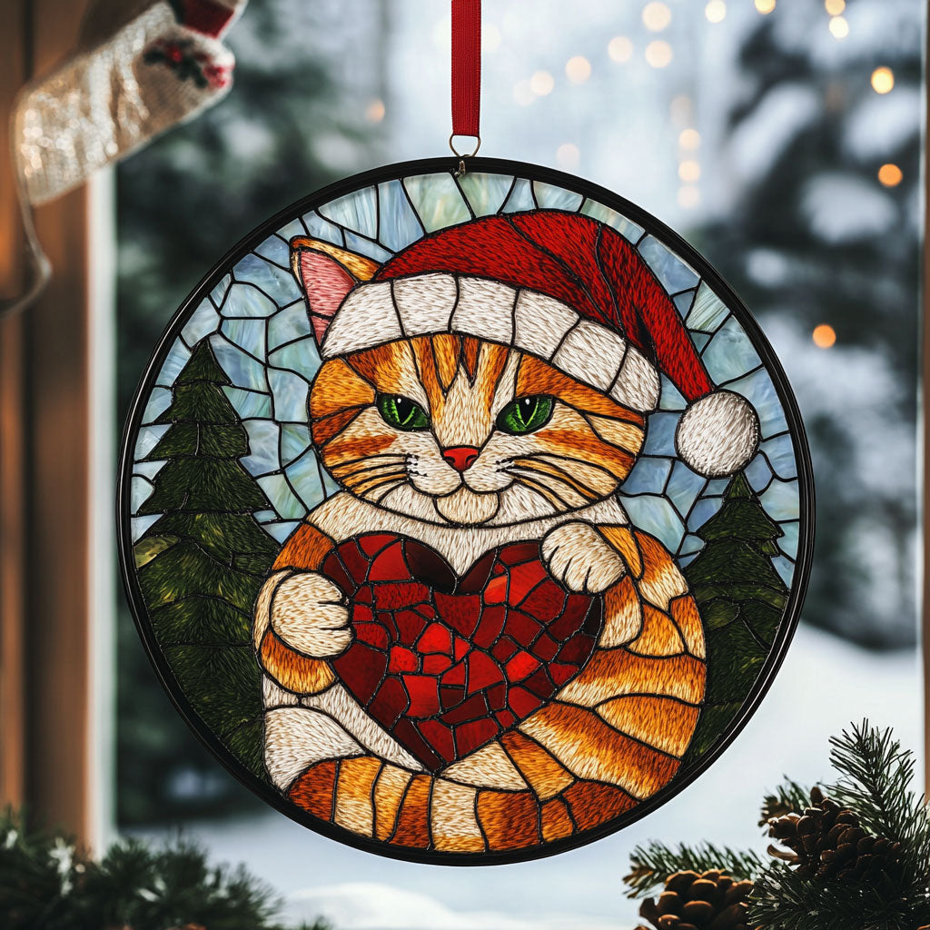 Cat Heart WU1701046CL Stained Glass Suncatcher