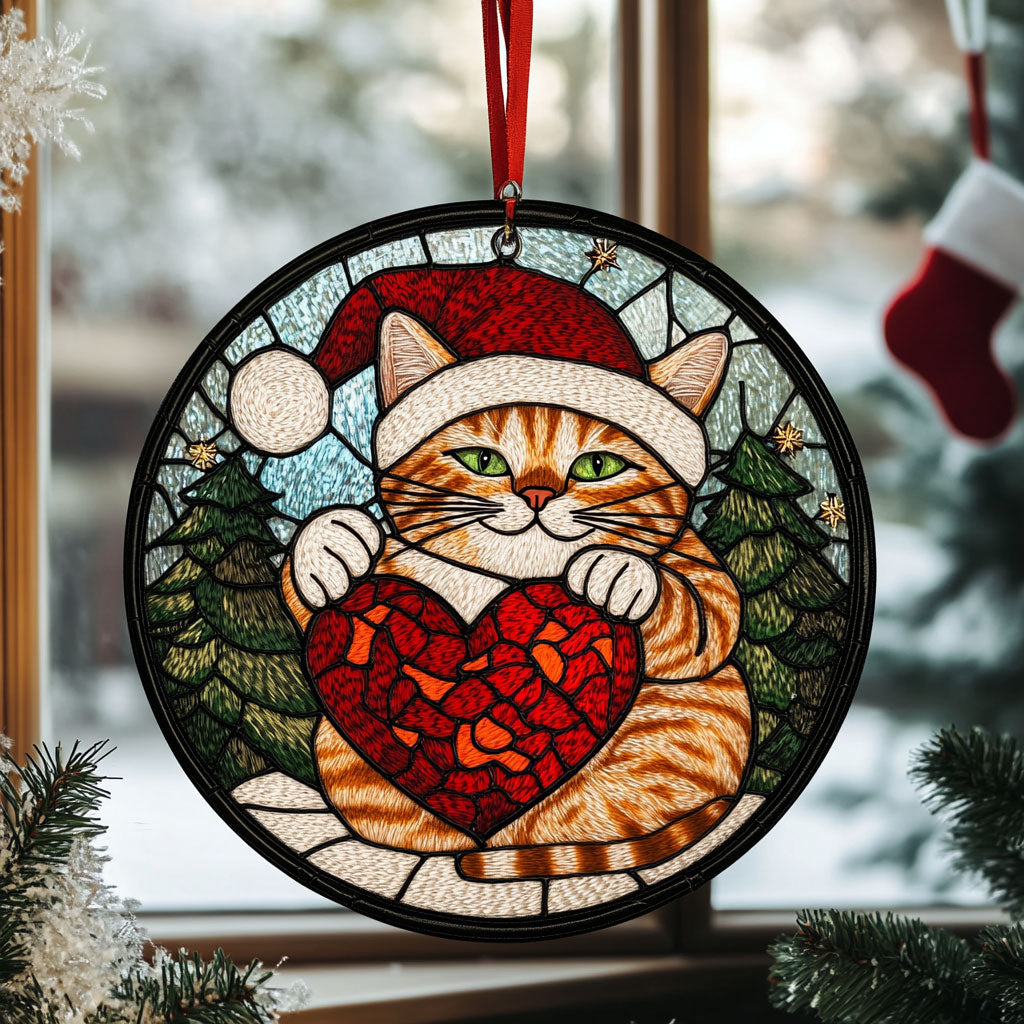 Cat Heart WU1701047CL Stained Glass Suncatcher