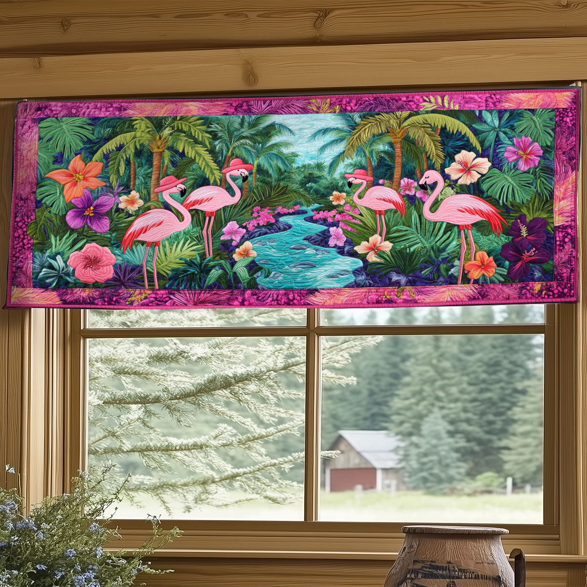 Flamingo River Groove WY1407032CL Quilted Valance