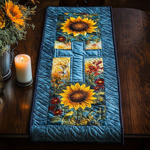 Cross And Sunflower WY1901014CL Quilted Table Runner