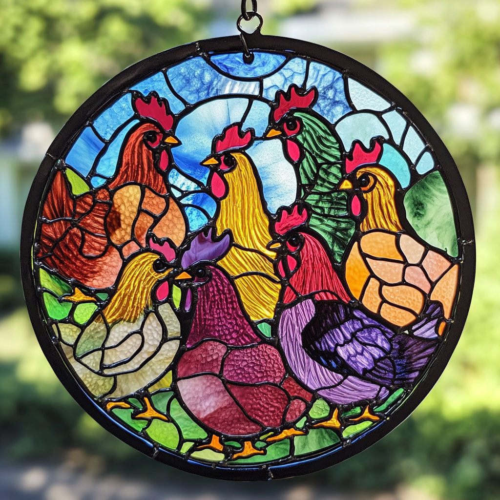 Chicken Gang WU1701024CL Stained Glass Suncatcher