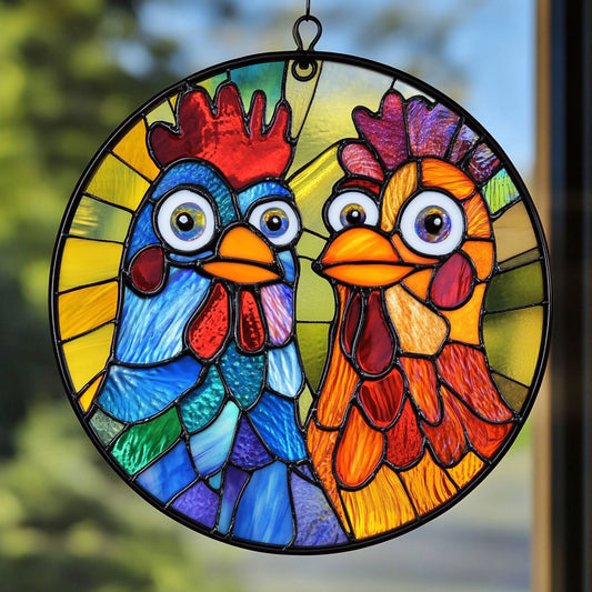 Couple Chicken WU1601009CL Stained Glass Suncatcher