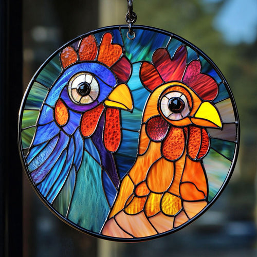 Couple Chicken WU1601072CL Stained Glass Suncatcher