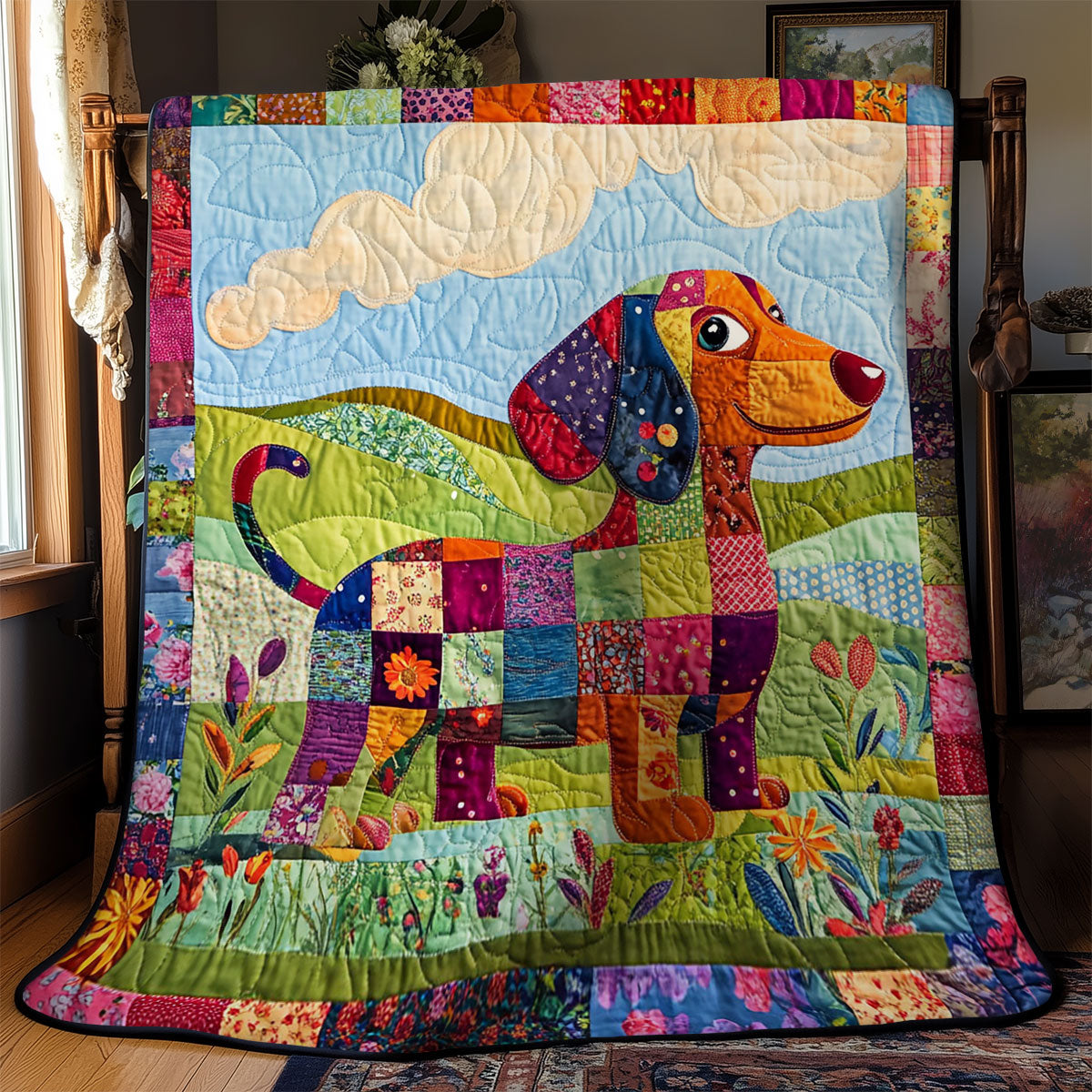 Colorful Patchwork Dachshund WY1303021CL Quilt