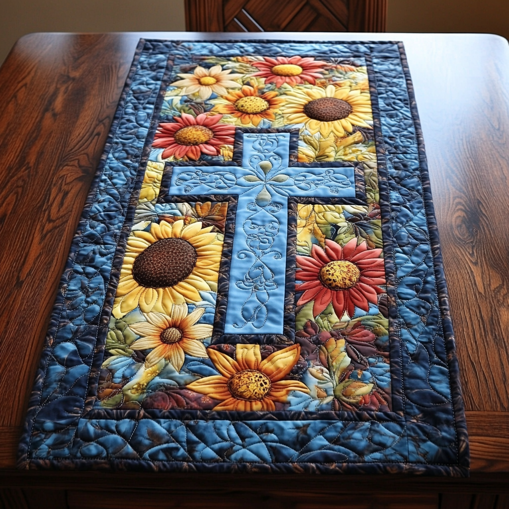 Cross And Sunflower Garden WY1901013CL Quilted Table Runner