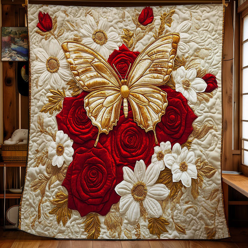 Butterfly In Red Rose WY0402004CL Quilt